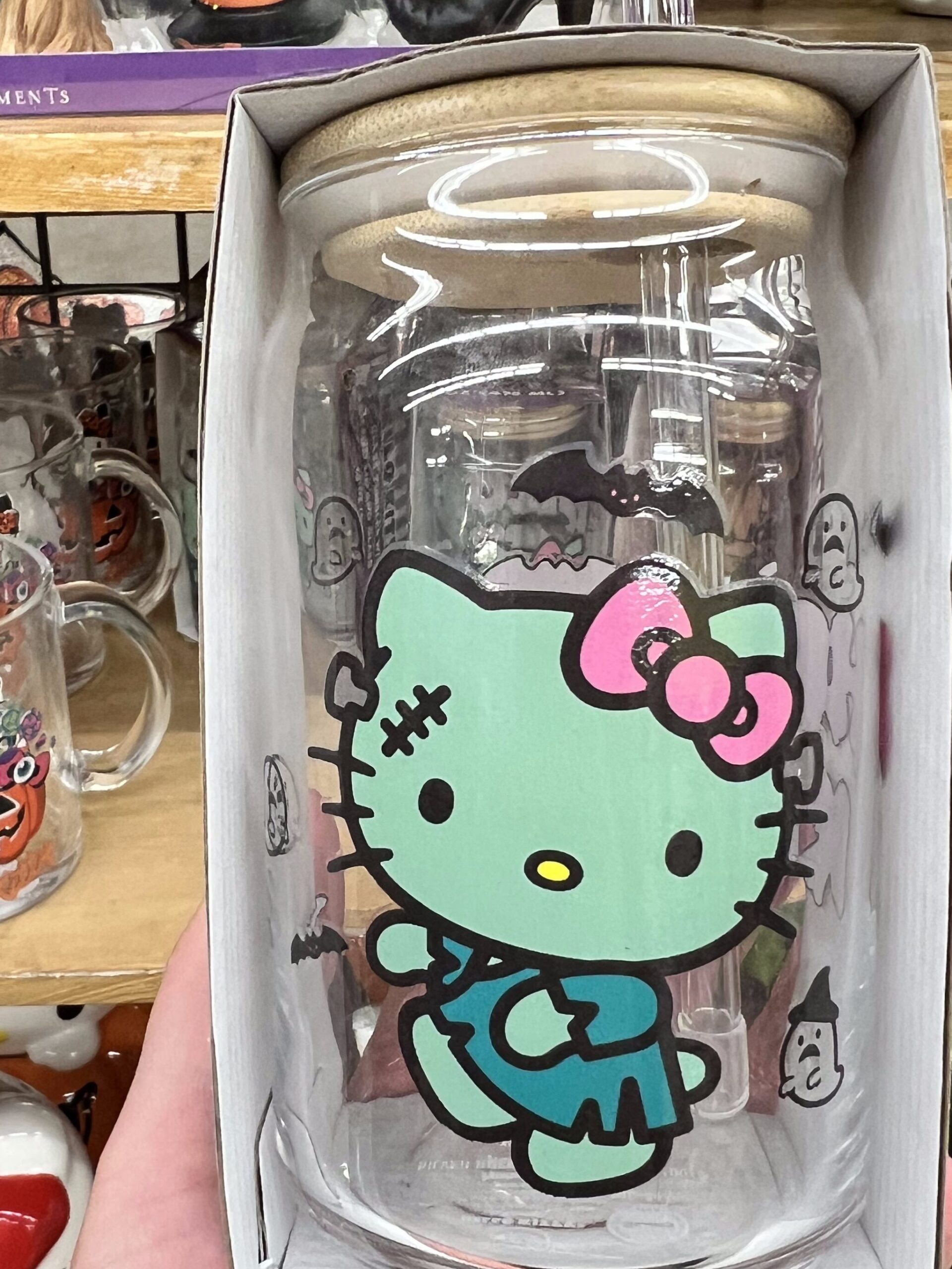 Hello Kitty Halloween Frankenstein glass