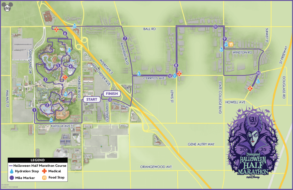 RunDIsney Halloween Half Marathon 2025 Course Map. 